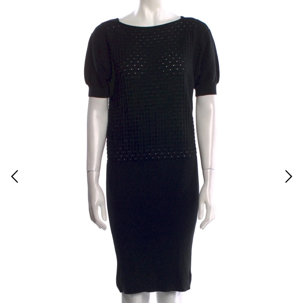 Fendi Black Knit Midi Dress with Puff Sleeves